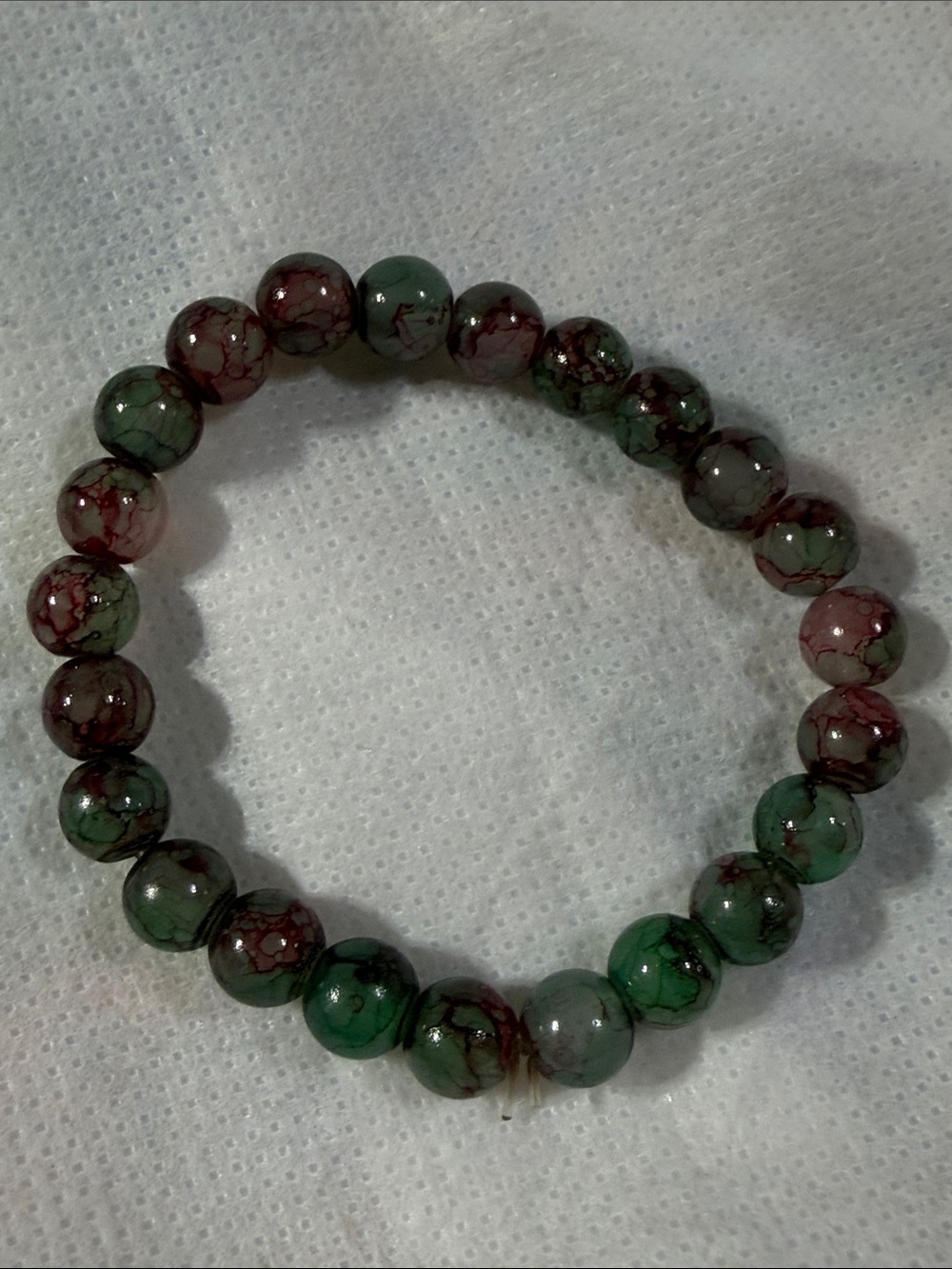 Green and Burgundy Beaded Stretch Bracelet - Women's Jewelry